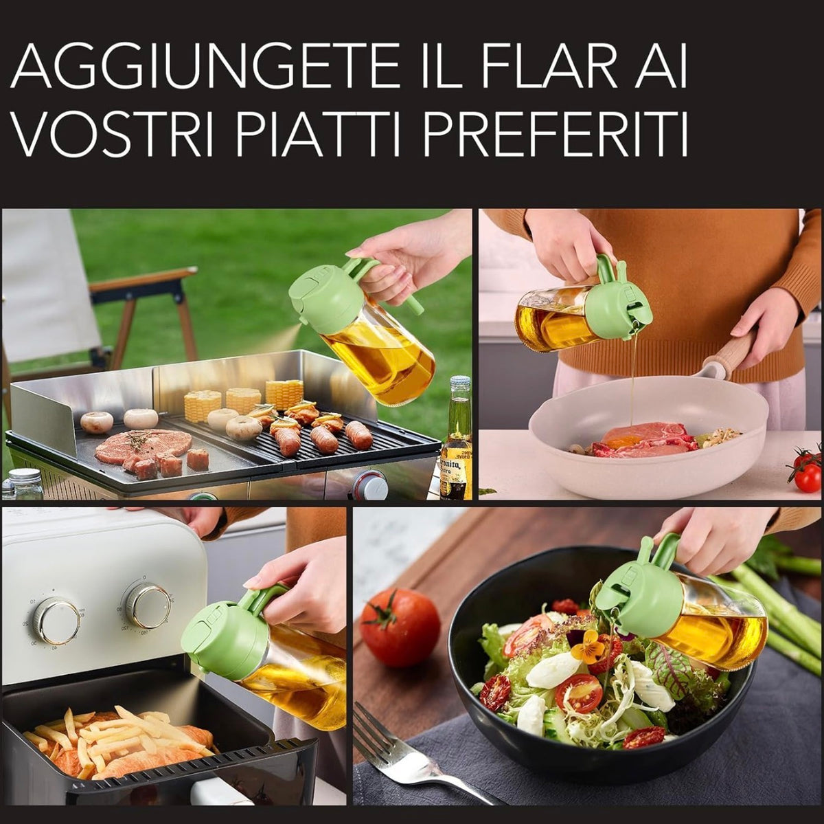 OLIERA 2 in 1 , 470 ml Dosatore Bottiglia e spray da cucina