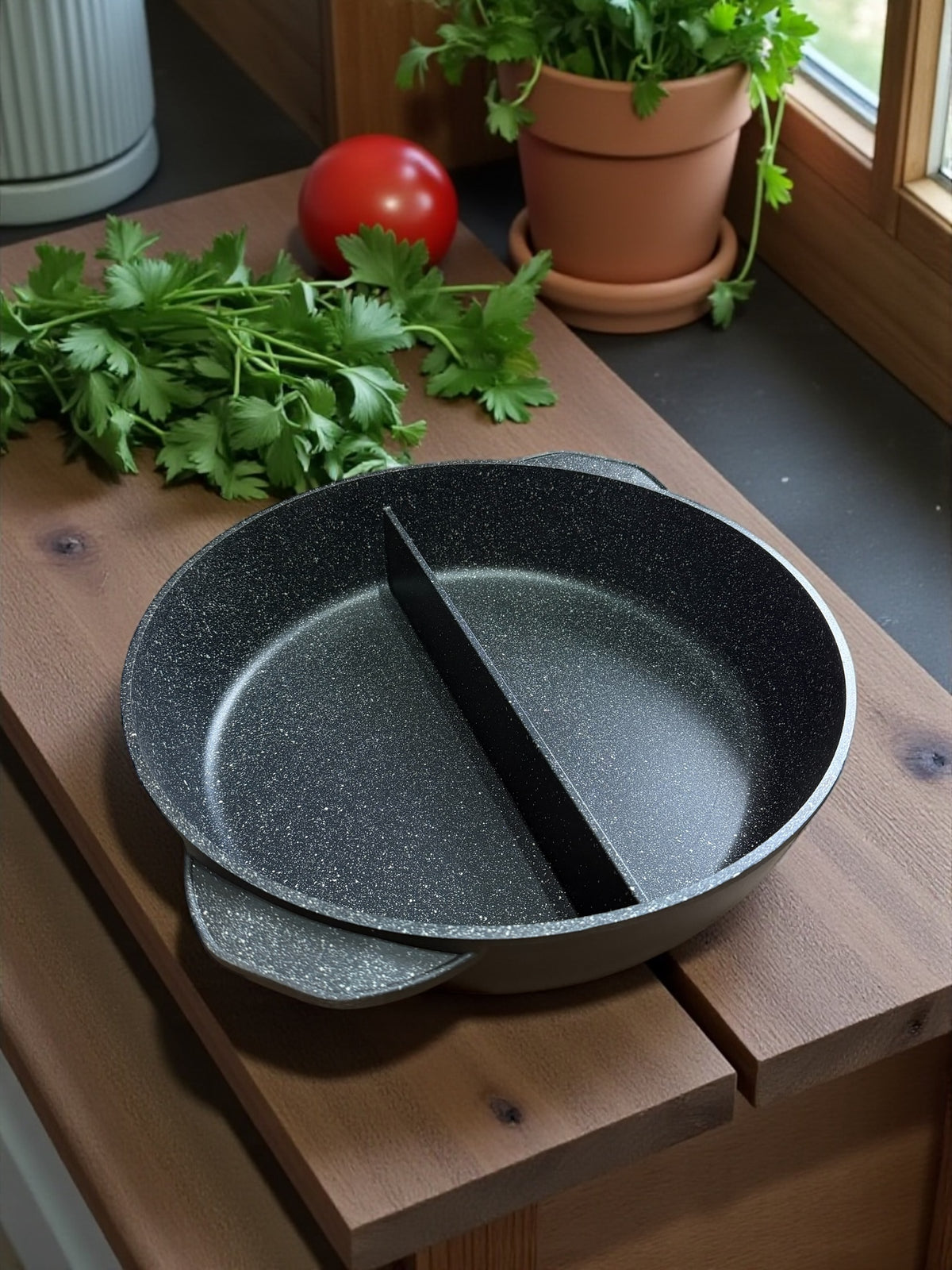 Padella DUO In Pietra Lavica 32 cm Made in Italy Antiaderente Antigraffio per gas e forno + pinza